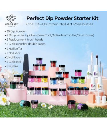 Modelones Dip Powder Nail Kit - 30 Colors Acrylic Dipping Powder Set for DIY Manicure | Hot Pink Magenta Lemon Green | Includes Top/Base Coat & Activator - Buy Online on GoSupps.com