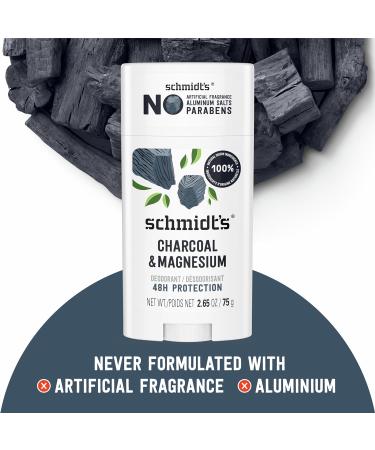 Schmidt's Aluminum-Free Vegan Deodorant Charcoal & Magnesium with 24 Hour Odor Protection 4 Count for Women and Men Natural Ingredients Cruelty-Free 2.65 oz - Buy Online on GoSupps.com