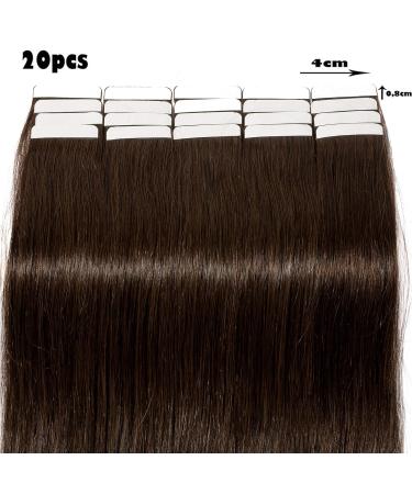 Silk-Co Tape Extensions | 40cm Remy Real Hair | Dark Brown | 20 Pieces 4cm Wide 2.5g Each - Buy Online on GoSupps.com