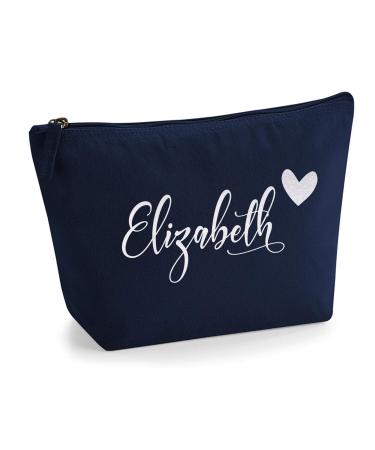 Personalized name initials & heart cosmetic bag women make -up bag for handbag makeup bag - glitter or flake material print - Holo white glitter - M |Marine Blau M Marine Blue - Holo Weißer Glitzer