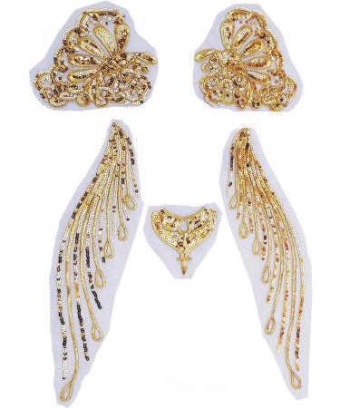 Gauze Sequins Feather Phoenix Tail Patch Set for DIY Wedding Gown & Bridal Dress - Ivory Gold White - Buy Online on GoSupps.com