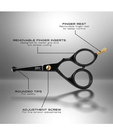 BRV MEN German Steel Titanium Plated Rounded-Tip Scissors - Professional Facial Hair Grooming Trimmer for Beard, Mustache, Nose, and Ear Hair - Black - Buy Online on GoSupps.com