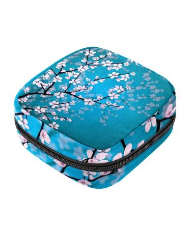 Menstruation pad bag with zipper women's napkin bag tampons collection bags for women and girls (Japanese Sakura flowers cherry blossom)