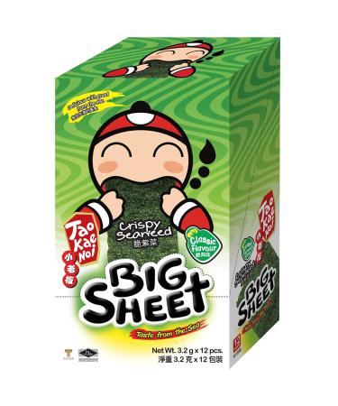 Big Crispy Seaweed Snack Sheets by Tao Kae Noi | Classic Thai Seaweed Chip | Healthy Nori Snacks for Kids and Adults | 12 Individually Wrapped Sheets per Box, 3.2g each