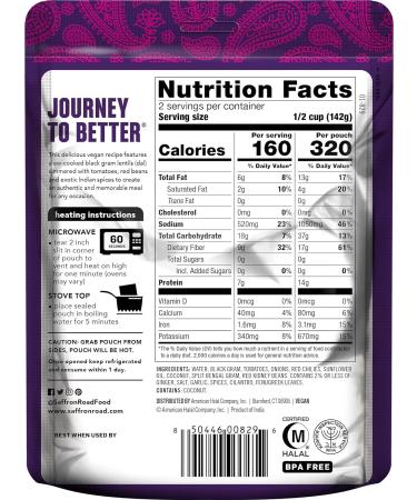 Saffron Road Bombay Lentils Meal Pouch - 6 Pack, 10 oz Each - Vegan, Gluten-Free, Non-GMO, Halal & Kosher Certified - Buy Online on GoSupps.com