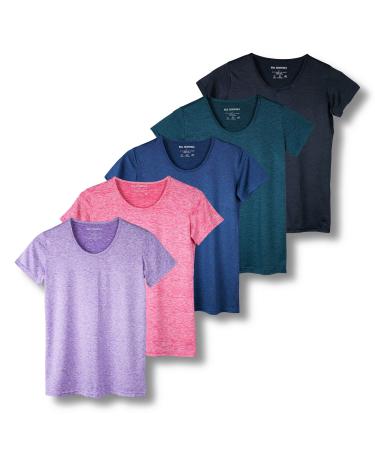 5 Pack: Women's Dry Fit Tech Stretch Short-Sleeve Crew Neck Athletic T-Shirt (Available in Plus Size) Regular Size Medium Set 7