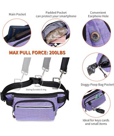 TUDEC Dogs Jogging Line with Belly Belt - Elastic Reflective Leash for Large & Medium Dogs Includes Feces Bag Dispenser - Gray Purple - Buy Online on GoSupps.com