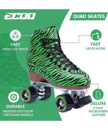 ECOO Women's & Girls' 2 Layer PU Leather Roller Skates - Green, Size US Women 10 / US Men 9 - Buy Online on GoSupps.com