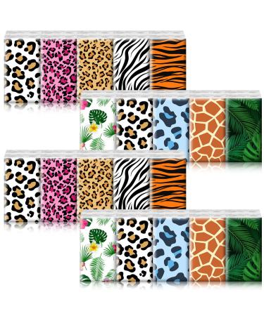 40 Packs Animal Print Facial Tissues Jungle Safari Theme Travel Tissues 4 Ply Pocket Tissues Wild Animal Tissue Packs Travel Size Tissues Small Tissue Packets for Wild Animal Party Favors 9 Styles