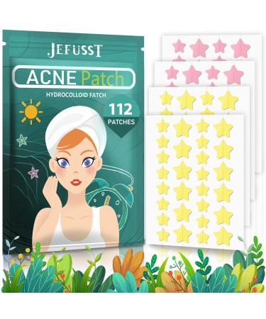 Jefusst Acne Pimple Patch 112 Counts Invisible Hydrocolloid Acne Patch with Tea Tree Oil & Calendula Oil Yellow & Pink Star-Shaped Acne Spot Healing Patch Zit Patches for Face 112 Count Pink & Yellow