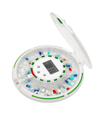 EZILIFE Automatic Pill Dispenser with Flashing Light Sound Alarm and Safety Lock 28-Day Electronic Medication Organizer Dispense Vitamins and Tablets Up 6 Times/Day Easy Read Display (Clear)