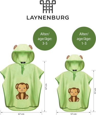 Laynenburg Premium Cotton Hooded Bathing Poncho for Kids | Oeko Tex Certified | Green Monkey Design for Ages 1-3 - Buy Online on GoSupps.com