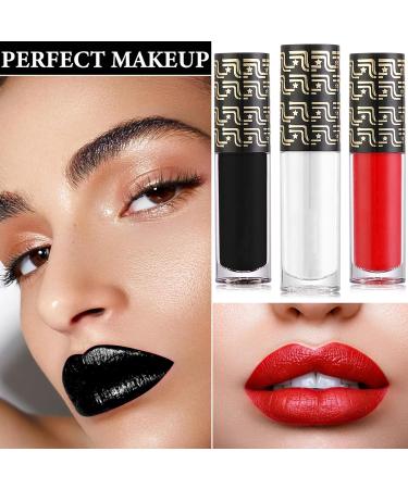 3 Colors Matte Liquid Lipstick Set - Long Lasting Waterproof Lip Gloss for Women | Halloween & Cosplay Makeup in White Red Black - Buy Online on GoSupps.com
