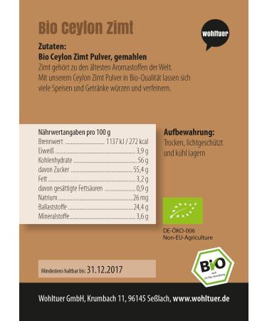 Wohltuer Wohltuer Organic Ceylon Ground Cinnamon Cinnamon Powder | Delicious and Healthy | 100% Pure Natural Product (600 g)