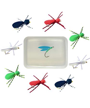 Thor Outdoor Foam Spider Fly Fishing Set  Topwater Dry Flies for Bass, Panfish, and Trout 8 Pc Asst. + Case - Size #12