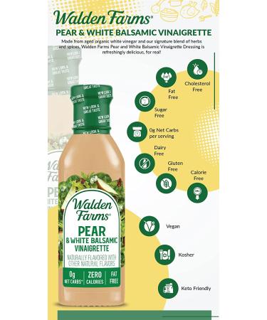 Walden Farms Pear White Balsamic Vinaigrette Dressing 12 oz. - Sugar Free, 0g Net Carbs, Sweet and Tangy - 12 Fl Oz (Pack of 2) - Buy Online on GoSupps.com