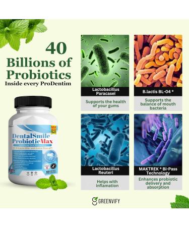 DentalSmile ProbioticMax Advanced Oral Probiotic Supplement 40 Billion CFU 60 Capsules Gluten Free (2) - Buy Online on GoSupps.com