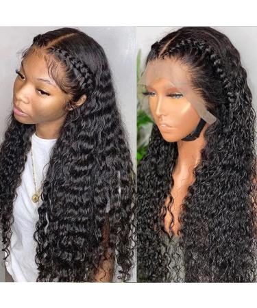 13X4 HD Lace Front Wigs Human Hair Water Wave Curly Human Hair Wig For Black Women 180 Density Glueless Transparent Lace Frontal Wig Human Hair Pre Plucked Brazilian Real Virgin Human Hair 24 Inch 24 Inch Water Wave HD Lace Wig