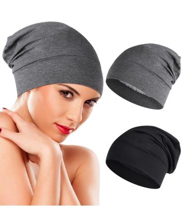Wllhyf sleeping hat made of silk 2 pieces of soft hair wrap with satin lined adjustable turban hat nurse hats for center -end frizzy hair chemotherapy women gray black