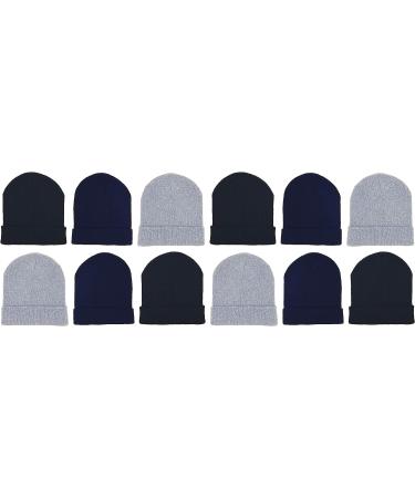 12 Pack Winter Beanie Hats for Men Women | Warm Knitted Cuffed Skull Cap | Wholesale Black/Navy Blue/Gray - Buy Online on GoSupps.com