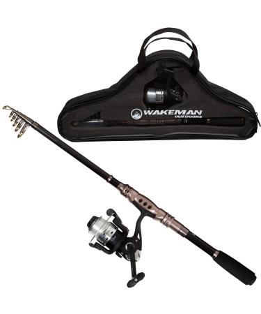 Fiberglass Fishing Rod  Portable Telescopic Pole with Size 20 Spinning Reel - Fishing Gear for Ponds, Lakes, and Rivers by Wakeman (Black)