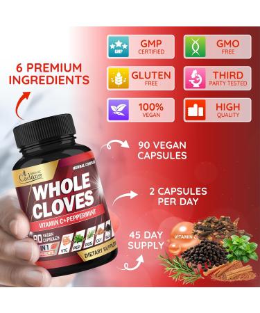 Cadane 6in1 Whole Cloves Herbal Supplement | Syzygium Aromaticum Cinnamon Peppermint Rosemary Black Pepper & Vitamin C | Non-GMO Vegan 90 Capsules 45-Day Supply - Buy Online on GoSupps.com