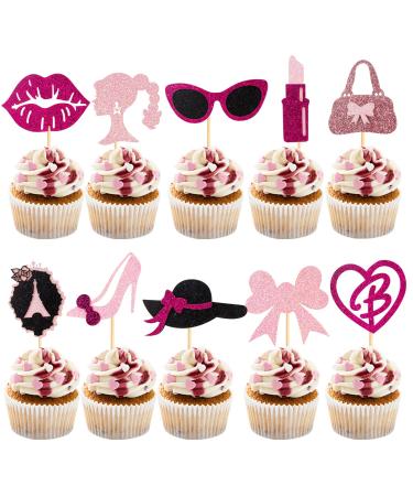 60Pcs Princess Cupcake Toppers Pink Glitter Girl Cupcake Picks High Heel Lips For Princess Theme Baby Shower Decorations Wedding Anniversary Girl Birthday Party Supplies Style3 Color02