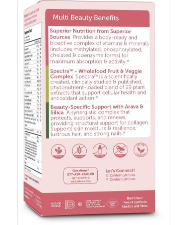 Zahler Multivitamin Beauty Daily 60 Capsules - Skin, Hair, Nails Support for Women and Men - Certified Kosher with Iron - Buy Online on GoSupps.com