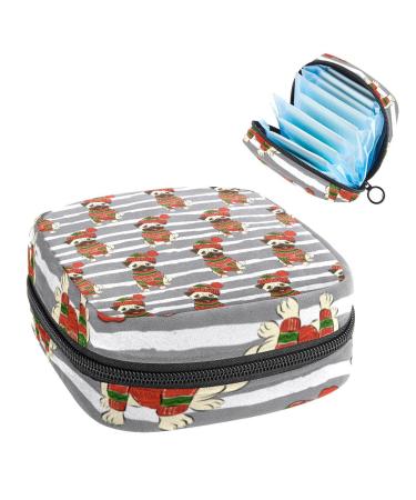 Anna Cowper Christmas Dog and Stripes Sanitary Napkin Storage Bag Feminine Menstrual Cup Pouches Nursing Pad Holder Tampon Bags Portable Period Bag for Women Teen Girls 1Pcs Multi-colored 16