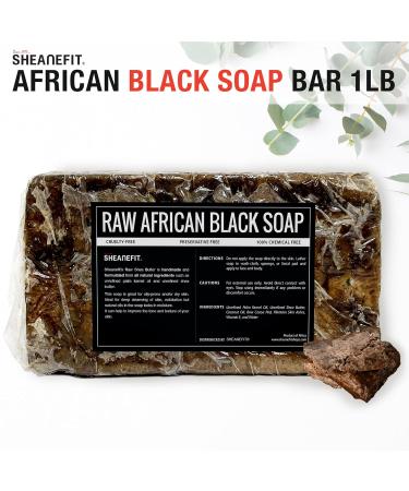 Organic African Black Soap Bar - For Face, Body, and Hair - 1lb Bulk Bars - Sheanefit - Buy Online on GoSupps.com