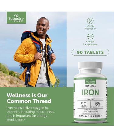 Tapestry Brands Iron 65mg USP 325mg Ferrous Sulfate Tablets - 3-Month Supply (90 Count) for Energy Production and Oxygen Transportation - Buy Online on GoSupps.com