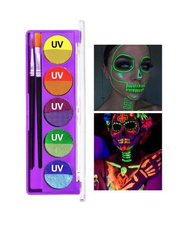 UV Neon Blacklight Body Paint - with Application Brushes Set Easy to Use and Apply - Neon Colors Under Blacklight Face Paint- Long-Lasting Glow for Christmas Parties Dance Events Art Projects (01)