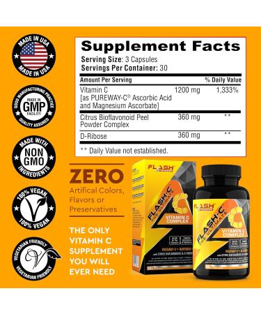Vitamin C Complex with Bioflavonoids and D-Ribose - Vegan, Gentle on Stomach - Immune Support - 90 Capsules - Buy Online on GoSupps.com