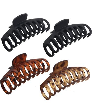 OWIIZI Large Hair Claw Clips for Women 4.3" Matte Leopard Jumbo Hair Clips Non-Slip Ponytail Barrette Strong Hold Claw Clips for Girls Long Thick Hair (4Packs) Style 1