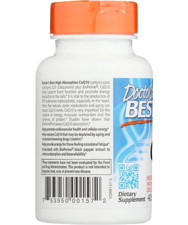 Doctors Best High Absorption CoQ10 400 MG - Non-GMO Vegan 60 Veggie Capsules | International Shipping Available - Buy Online on GoSupps.com
