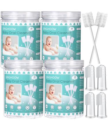 200 Pieces Baby Tongue Cleaner Disposable Infant Oral Cleaner with 4 Pieces Finger Toothbrush Soft Gauze Baby Mouth Cleaner Newborn for Tooth Mouth Gum Dental Care