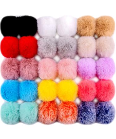 BQTQ 30 Pieces Faux Rabbit Fur Pom Pom DIY Fluffy Balls Pom Pom with Elastic Loop for Hats Keychains Scarves Gloves Bags Accessories(15 Light Colors  2 Pcs Each Color)