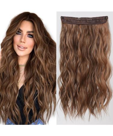 Topshe Long Wavy Ombre Brown Halo Hair Extensions Heat Resistant Synthetic Hairpiece Daily Wig for Christmas Ball
