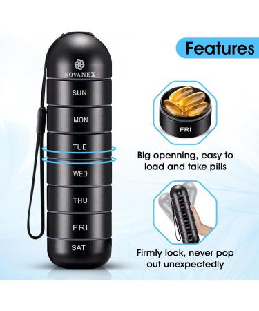 Weekly Pill Organizer - Stackable Aluminium Alloy Moisture Proof & BPA Free 7-Day Compartment for Vitamins Fish Oil & Supplements - Black - Buy Online on GoSupps.com