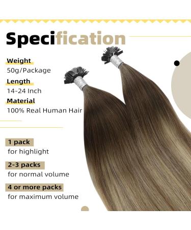 UGEAT Bonding Flat Tip Hair Extensions - 100% Remy Brazilian 14 Inch Strands with Keratin Fusion Glue Dark Brown to Medium Brown & Bleach Blond #4/613 50 Strands - Buy Online on GoSupps.com