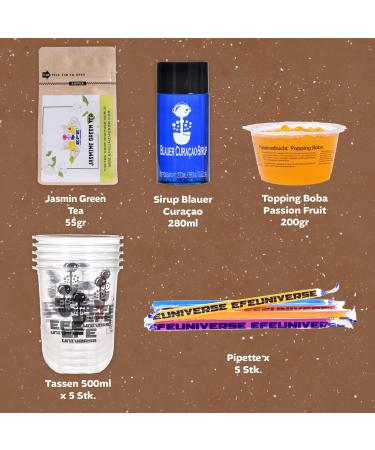 NORDIC SCHILLER Bubble Tea Home Kit Tropical Vibes 100% Vegetarian and Gluten Free Boba Tea Kit Passion Fruit Popping Boba Pearls Blue Cracao Syrup and Jasmine Green Tea Bubble Tea Gift Set - Buy Online on GoSupps.com