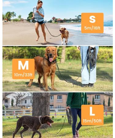HAPPY HACHI 15m/50ft Reflective Dog Training Lead | Nylon Rope with Soft Handle and 2 Swivel Clips | Ideal for Large, Medium, and Small Dogs | Black - Buy Online on GoSupps.com