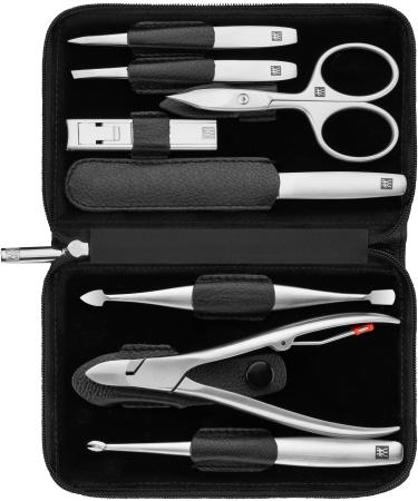 ZWILLING Manicure and Pedicure Set 8-piece Complete Set for Nail Care Travel Size Leather Premium Black