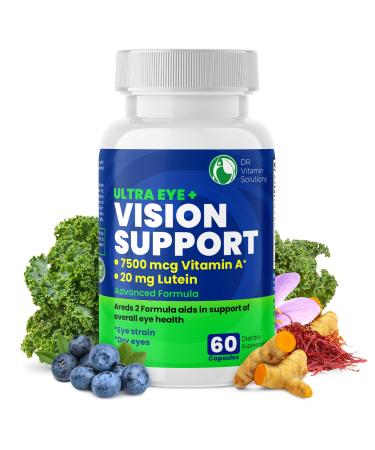 Vision Support Eye Vitamins for Macular Health | Supplements with Lutein Zinc Vitamin A & Bilberry | Areds 2 Formula for Red & Dry Eyes Sight Care (1 Bottle 60 Capsules) 60 Count (Pack of 1)