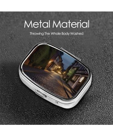 Nighttime The Cobbles at Street Printed Square Pill Box | Portable Travel Medicine Organizer for Easy Daily Dosing - Buy Online on GoSupps.com
