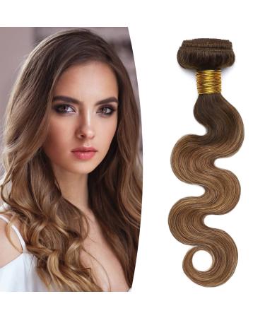 SEGO 22 "Real Hair Tress 1 Bundle Weaven Human Hair Brazilian Extensions Body Wave Virgin 100% unprocecious real hair hair extension medium brown/chestnut brown-1 22" -1 bundle