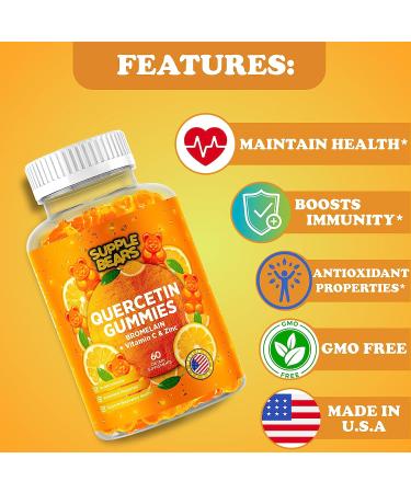 Supplebears Quercetin with Bromelain Gummies - Immune Support Booster with Vitamin C, Zinc, and D3 - 60 Count - Made in USA - Buy Online on GoSupps.com
