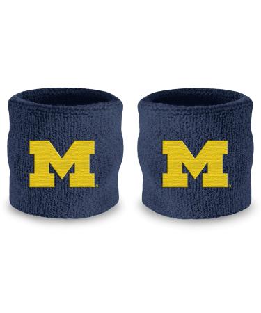 College Wrist Sweatbands - Athletic Cotton Terry Cloth Wrist Bands for School Basketball, Tennis, Football, Baseball (Pair) University of Michigan