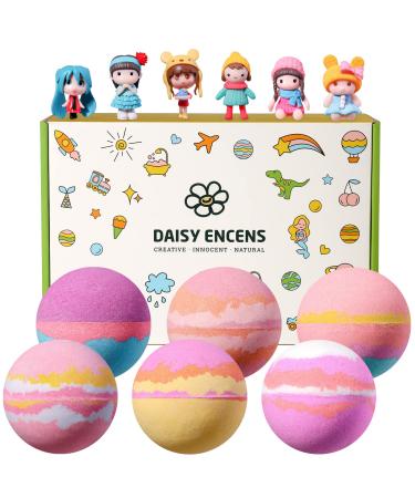 Daisy Encens Bath Bombs for Kids with Surprise Dolls Inside Large Bath Bombs Handmade Bath Fizzies with Natural Essential Oils Moisturizing Kids Bath Bombs Birthday Gift for Girls 6 Pack 170g Dolly Doll