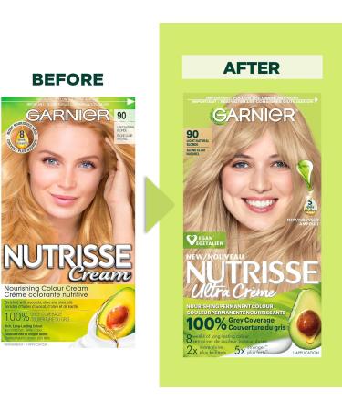 Garnier Nutrisse Ultra Cr me Permanent Hair Dye 100% Grey Coverage Vegan Formula Nourished Hair Long-Lasting Rich Colour 90 Light Natural Blonde 1 Application Packaging May Vary BLONDE SHADES 90 Medium Neutral Blonde - Buy Online on GoSupps.com